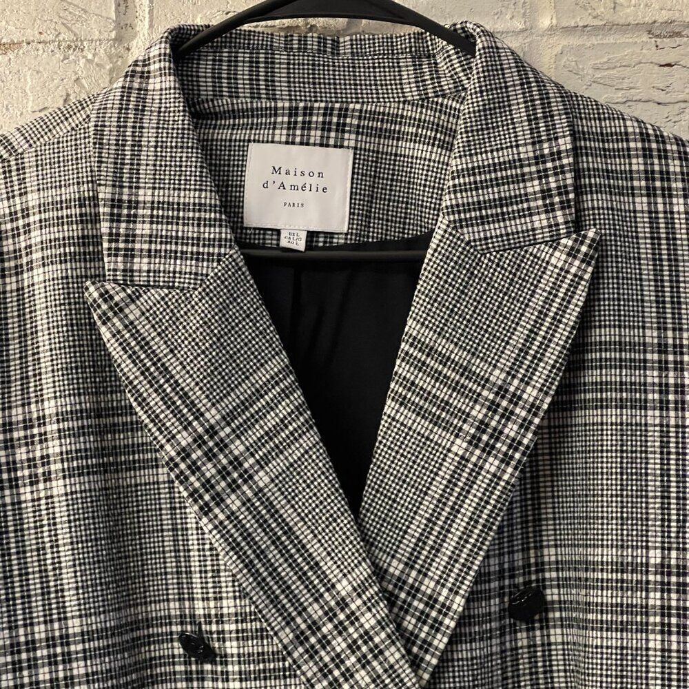 Maison d'Amelie Paris Gingham Black White Plaid Blazer Large - Picture 2 of 13